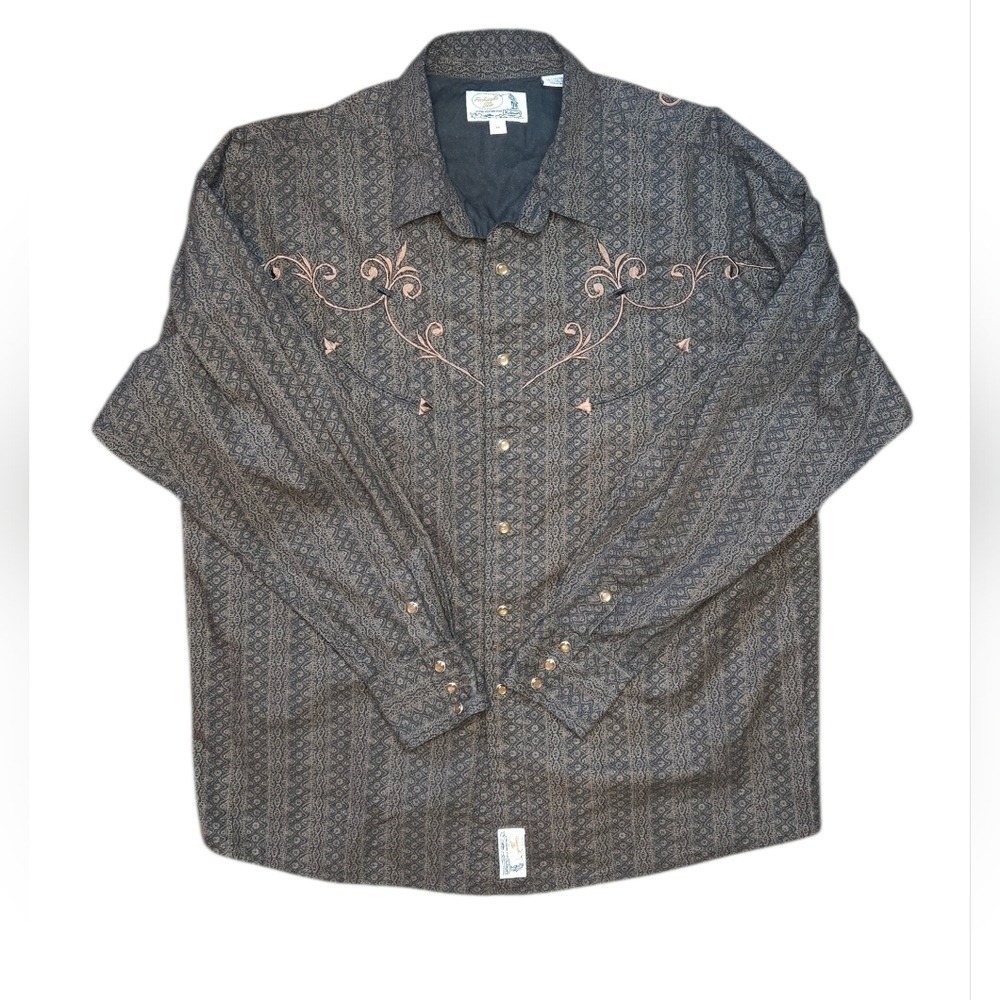 Panhandle Slim Western Pearl Snap Shirt‎ XL Embroidered Coral Cowboy Rodeo